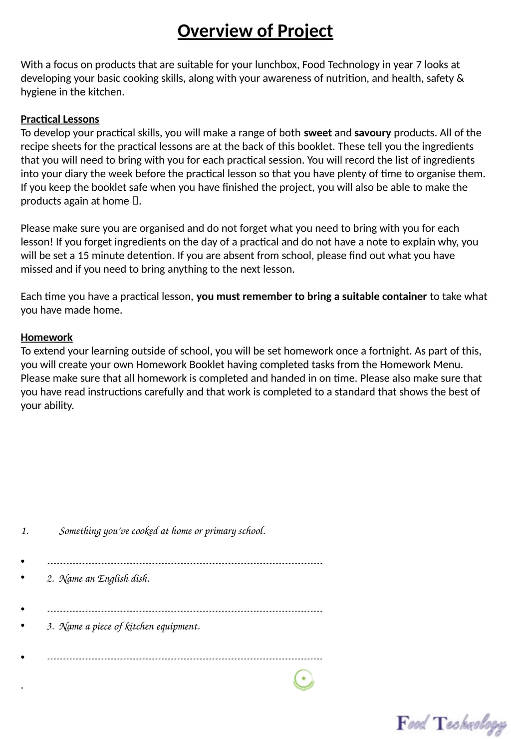 Year 7: Food Technology Project: Time for Lunch - slide 2 of 33