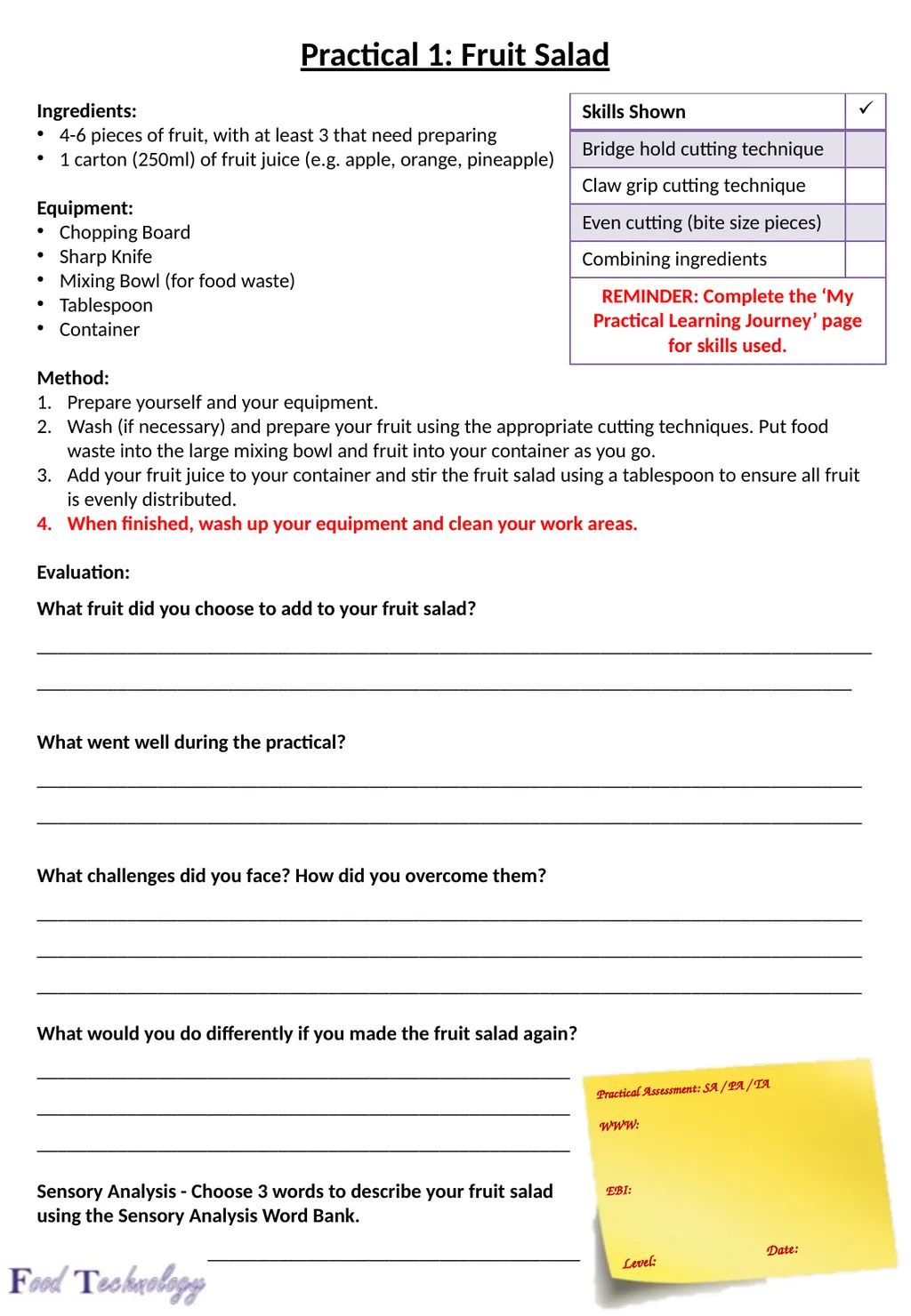 Year 7: Food Technology Project: Time for Lunch - slide 23 of 33