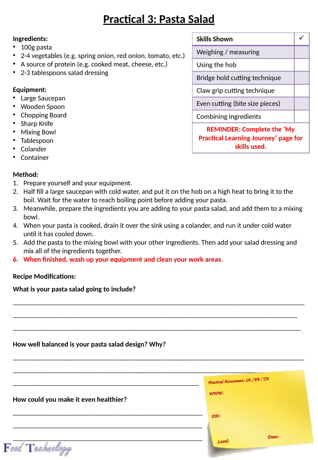 Year 7: Food Technology Project: Time for Lunch - slide 25 of 33