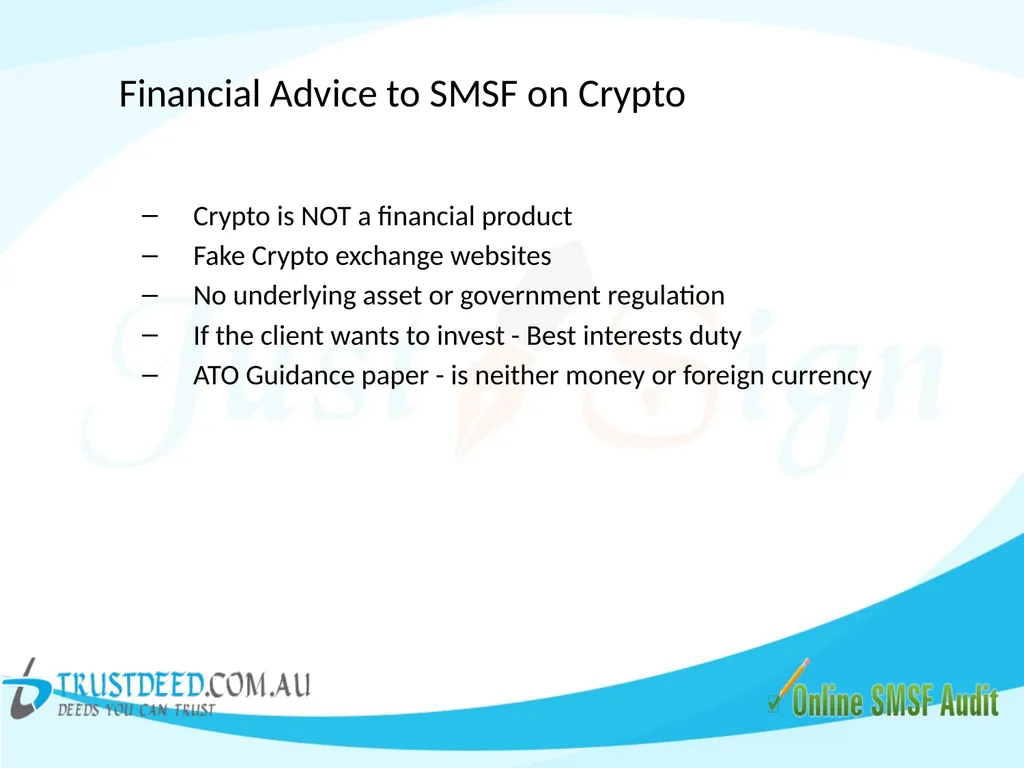 SMSF & Crypto Currency - Good or Bad ! Don't - slide 18 of 26