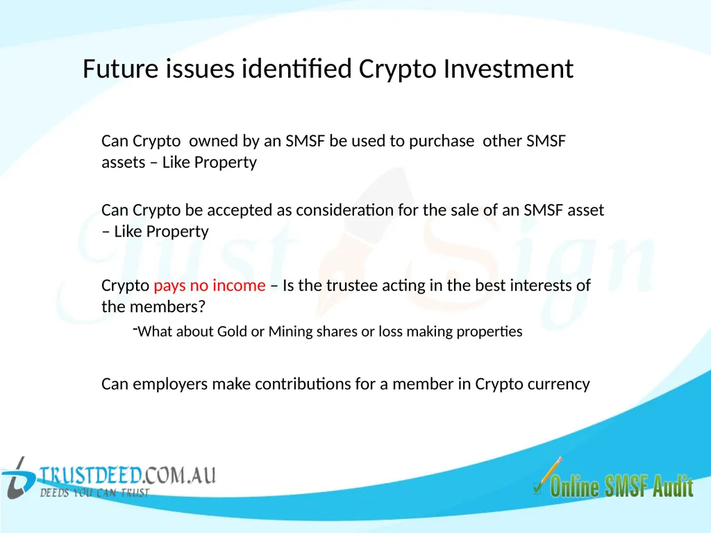 SMSF & Crypto Currency - Good or Bad ! Don't - slide 20 of 26