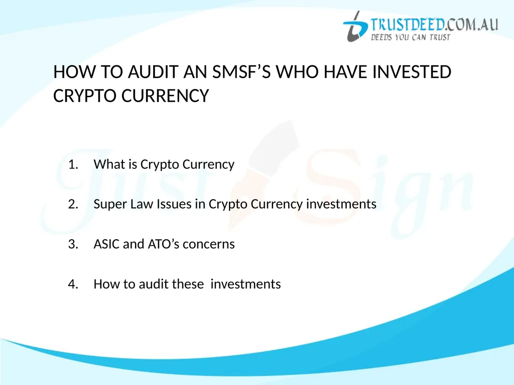 SMSF & Crypto Currency - Good or Bad ! Don't - slide 3 of 26