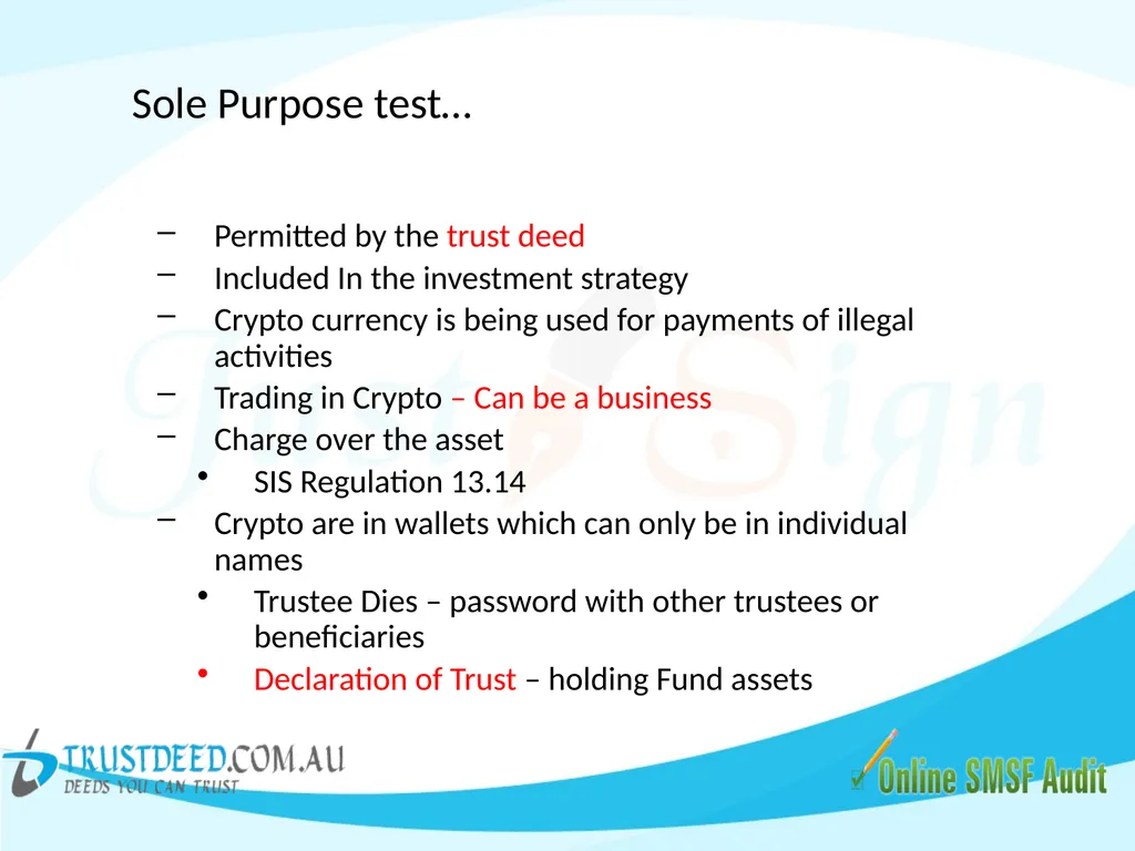 SMSF & Crypto Currency - Good or Bad ! Don't - slide 19 of 26