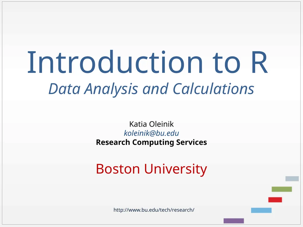 Introduction to R Data Analysis and Calculations - slide 1 of 82