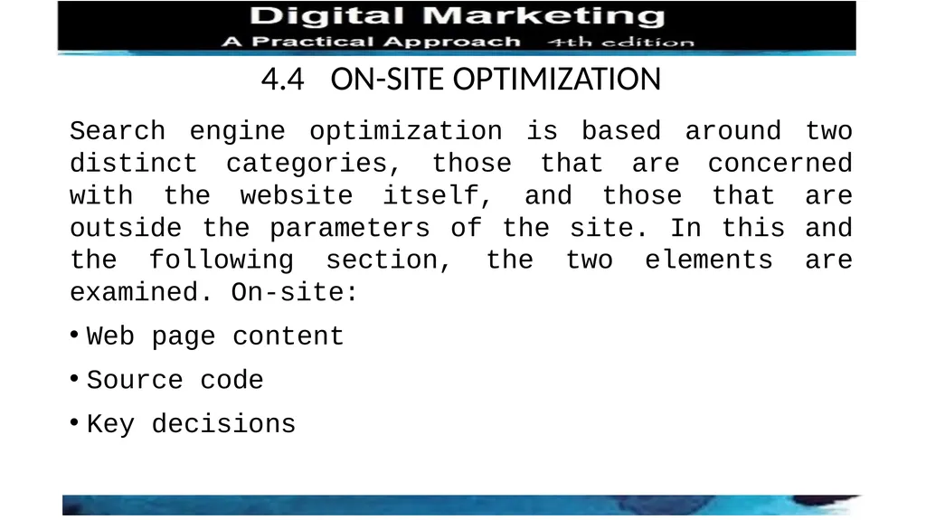 CHAPTER 4 SEARCH ENGINE OPTIMIZATION 4.1 - slide 5 of 8