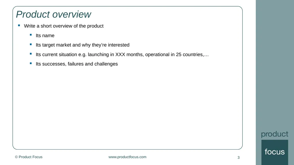 [enter product name here] Product strategy 1 - slide 3 of 11