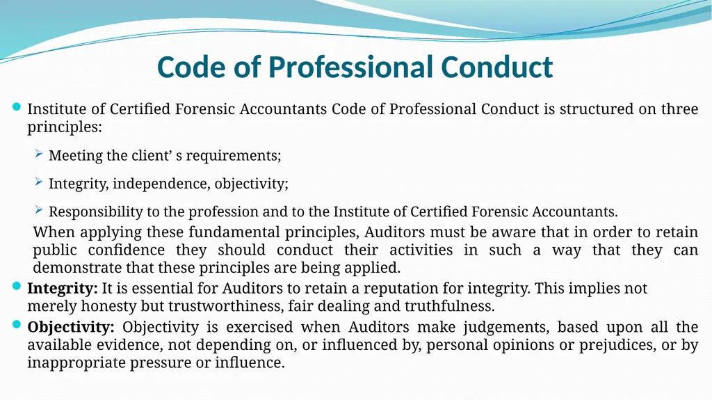 ETHICAL CONSIDERATIONS, CODE OF CONDUCT IN FRAUD - slide 42 of 50