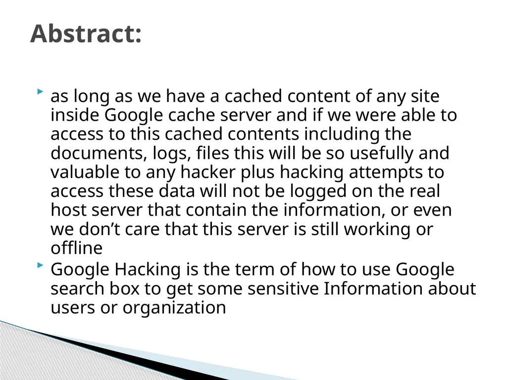 Google Hacking Ahmad Radaideh Abstract - slide 3 of 16