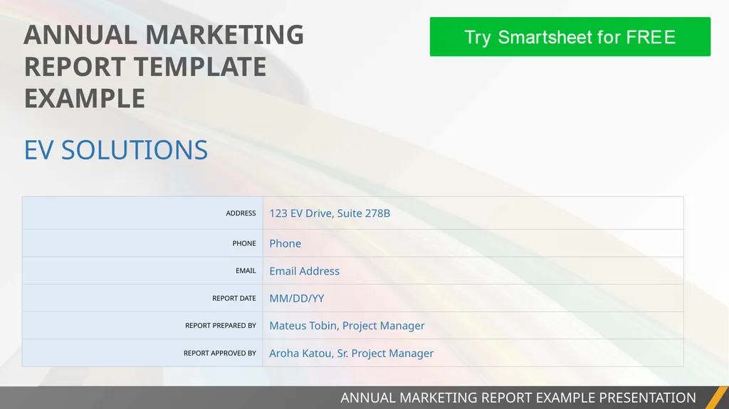 PROJECT REPORT ANNUAL MARKETING REPORT EXAMPLE - slide 1 of 13
