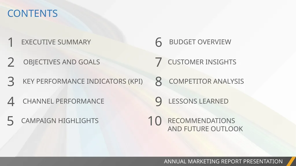 PROJECT REPORT ANNUAL MARKETING REPORT EXAMPLE - slide 2 of 13