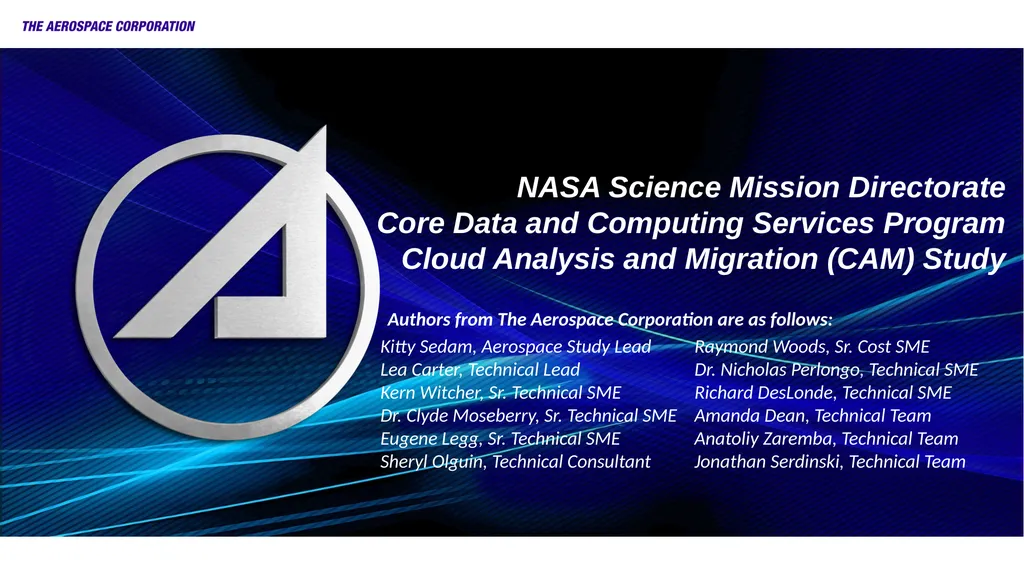 NASA Science Mission Directorate Core Data and - slide 1 of 26