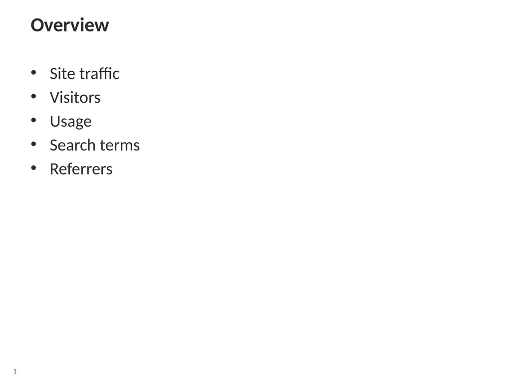 Overview Site traffic Visitors Usage Search terms