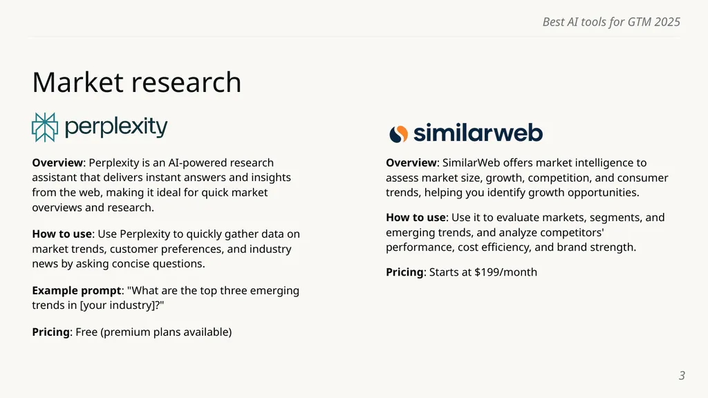 Best AI tools for GTM 2025 Name of course here - slide 3 of 8