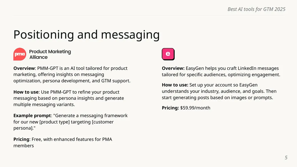 Best AI tools for GTM 2025 Name of course here - slide 5 of 8