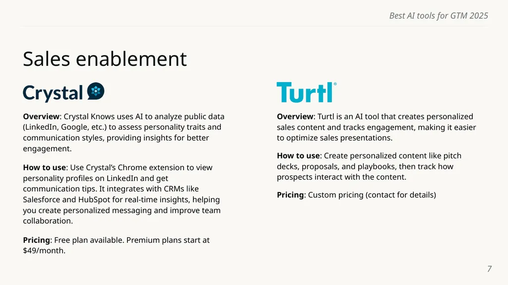Best AI tools for GTM 2025 Name of course here - slide 7 of 8