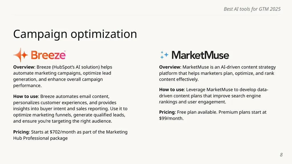 Best AI tools for GTM 2025 Name of course here - slide 8 of 8