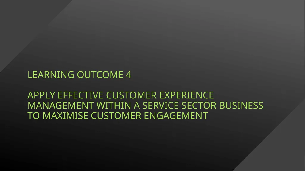 UNIT 2 MANAGING THE CUSTOMER EXPERIENCE LEARNING - slide 2 of 43