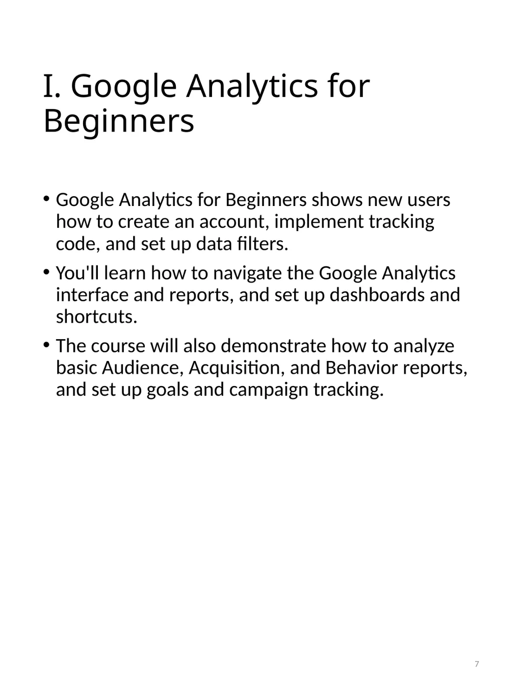 Syllabus The Internet Marketing – Google Analytic - slide 7 of 16
