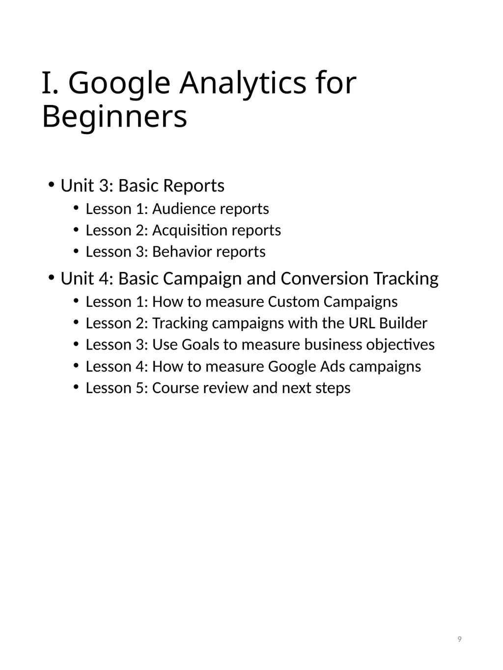 Syllabus The Internet Marketing – Google Analytic - slide 9 of 16