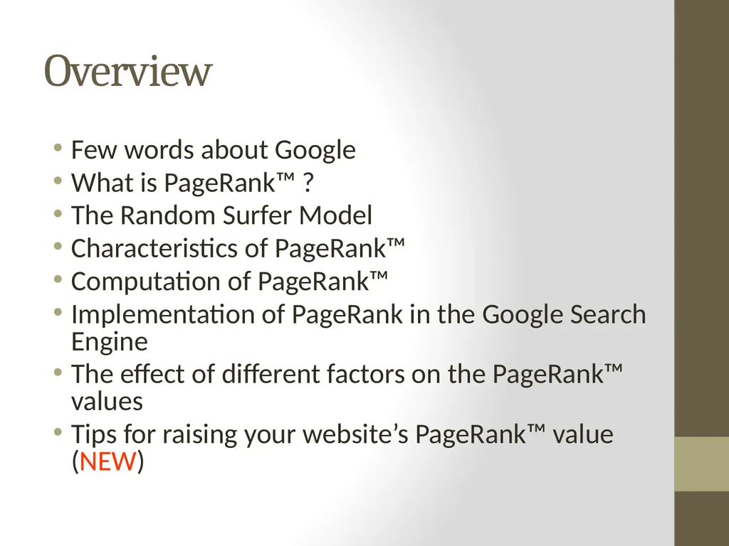 PageRank PAGE RANK (determines the importance of - slide 4 of 41