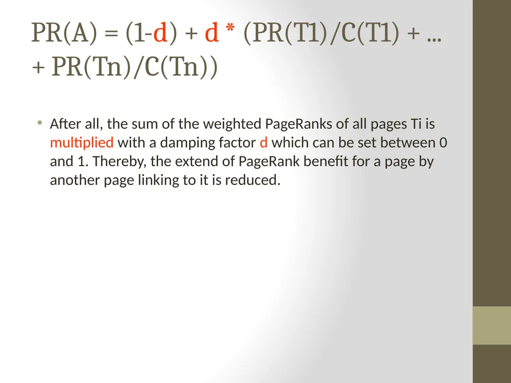 PageRank PAGE RANK (determines the importance of - slide 12 of 41