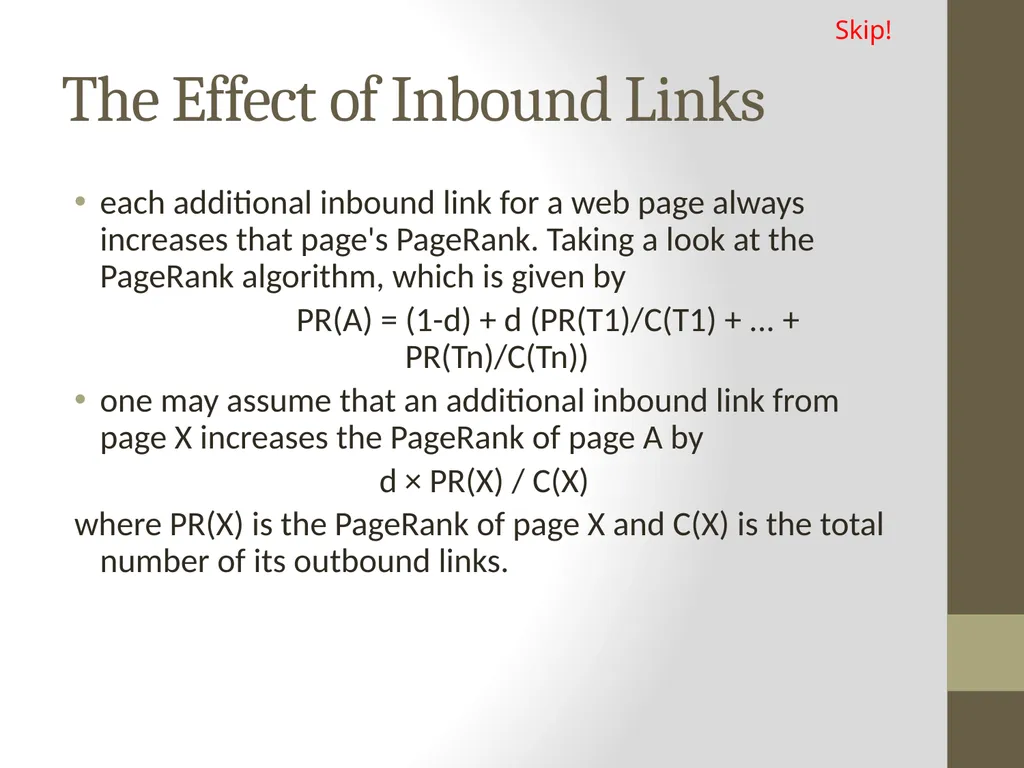PageRank PAGE RANK (determines the importance of - slide 25 of 41