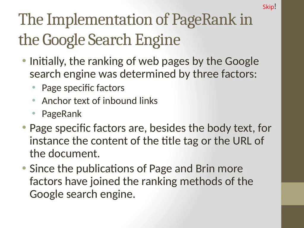 PageRank PAGE RANK (determines the importance of - slide 22 of 41