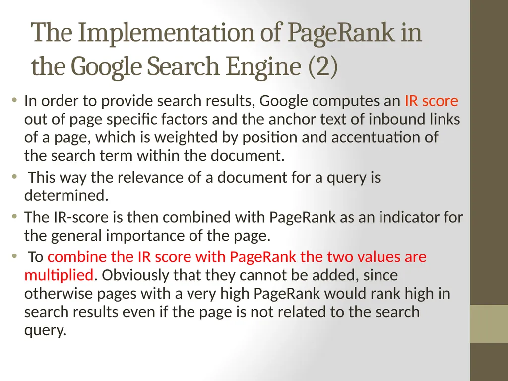 PageRank PAGE RANK (determines the importance of - slide 23 of 41
