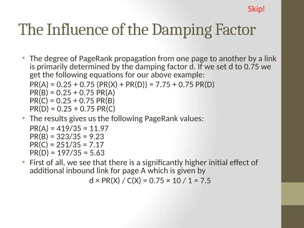 PageRank PAGE RANK (determines the importance of - slide 28 of 41