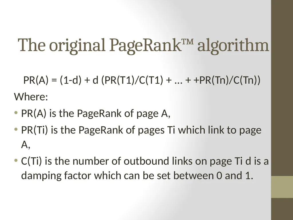 PageRank PAGE RANK (determines the importance of - slide 8 of 41