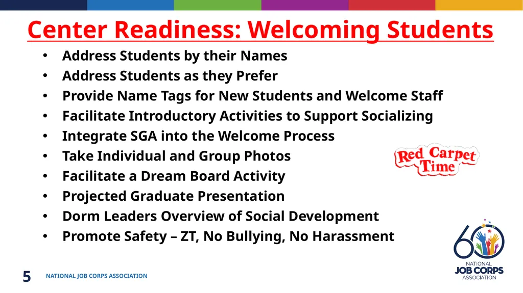 Job Corps Center Readiness Back to the Basics: - slide 5 of 33
