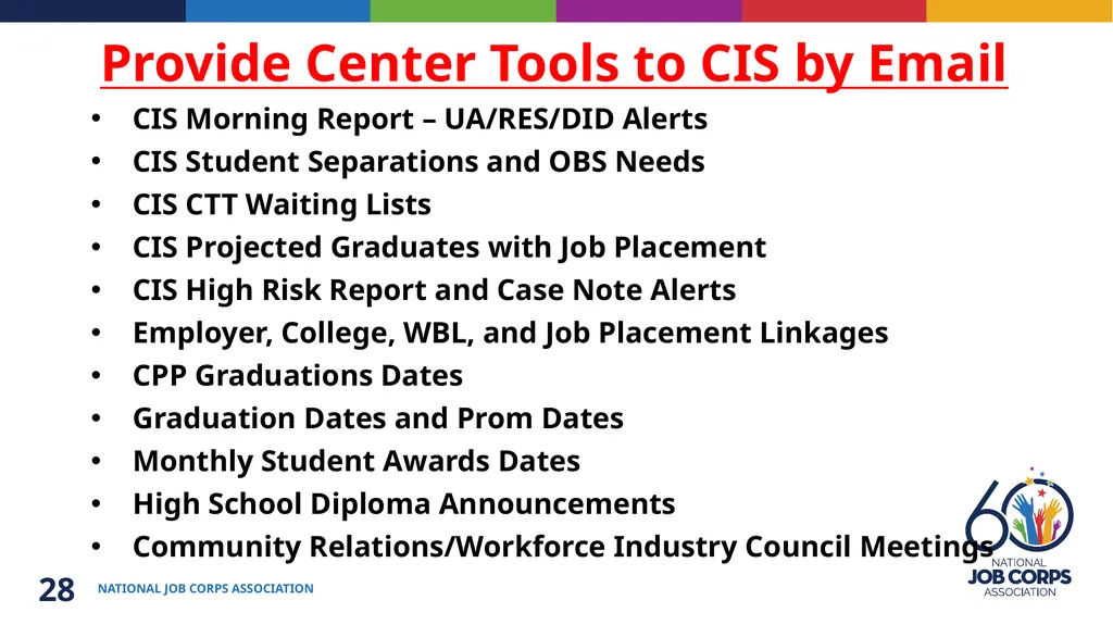 Job Corps Center Readiness Back to the Basics: - slide 28 of 33