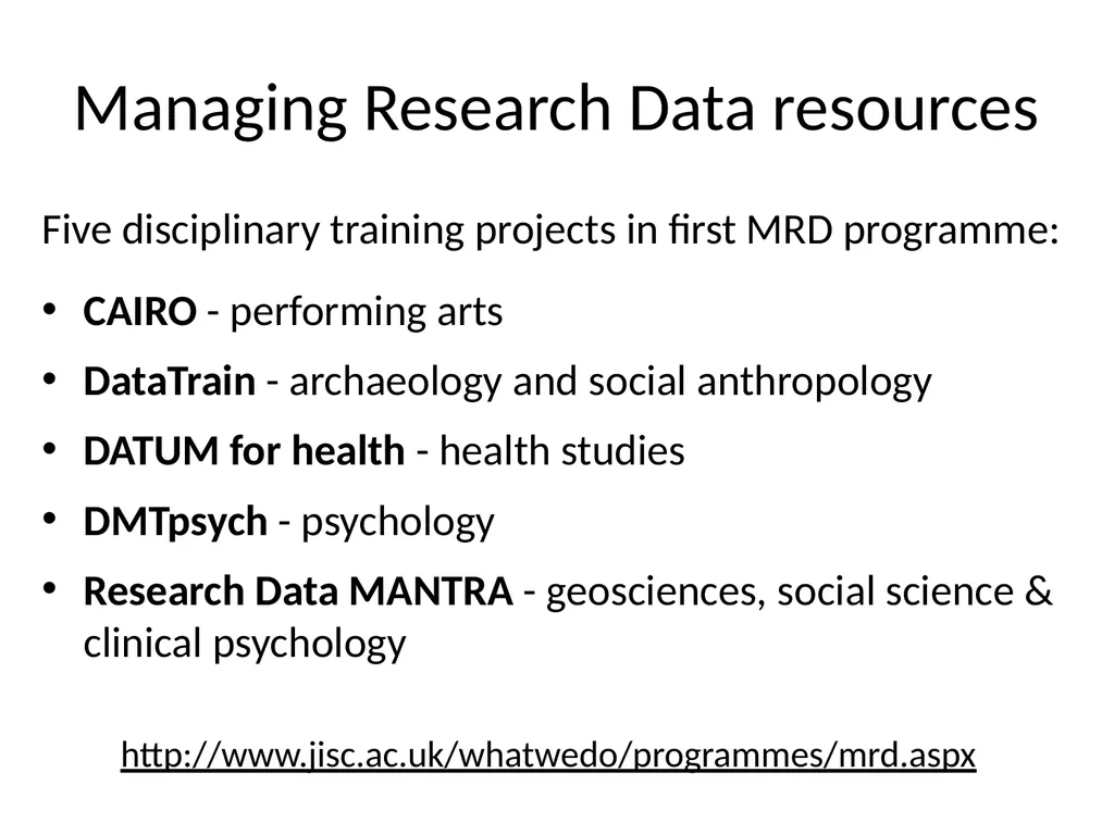 Classifying RDM training content and resources - slide 3 of 11