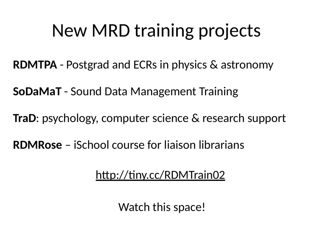Classifying RDM training content and resources - slide 10 of 11