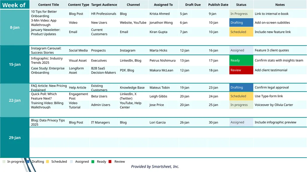 Content Marketing Calendar Template Example - slide 2 of 5
