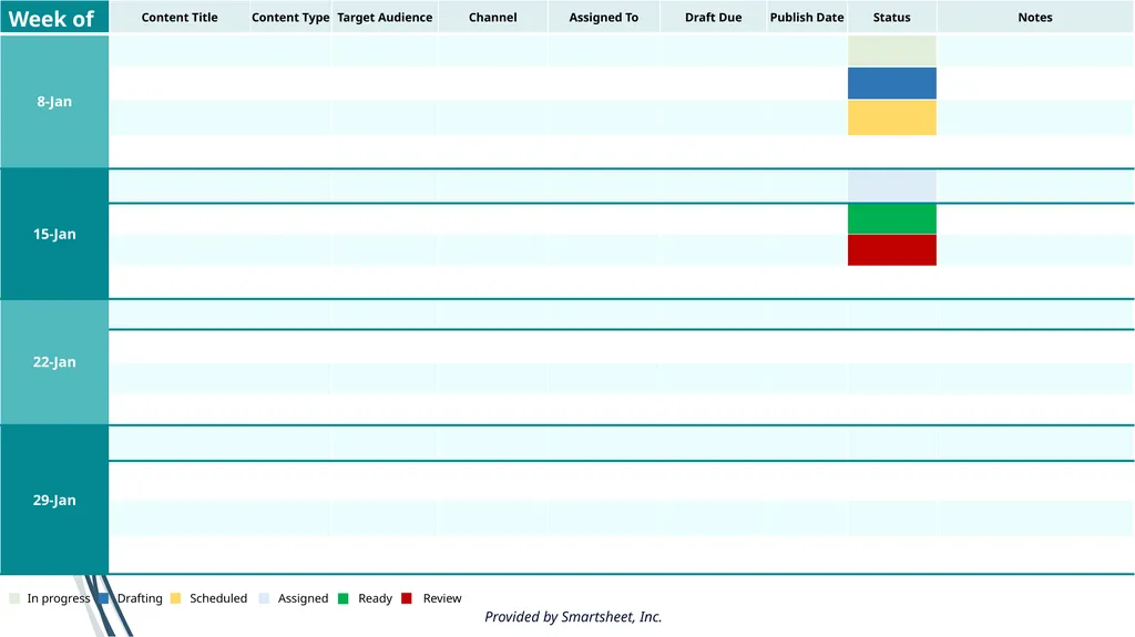 Content Marketing Calendar Template Example - slide 4 of 5