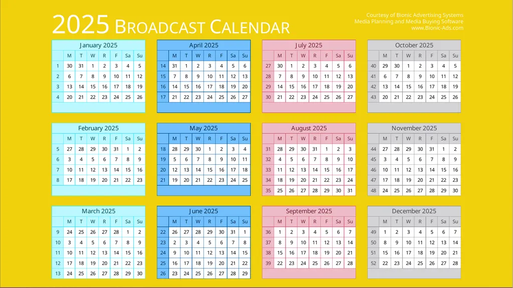 2025 Broadcast Calendar Courtesy of Bionic - slide 1 of 2