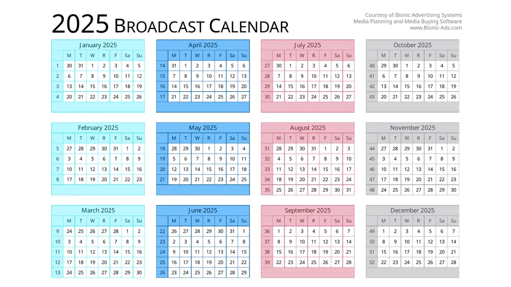 2025 Broadcast Calendar Courtesy of Bionic - slide 2 of 2