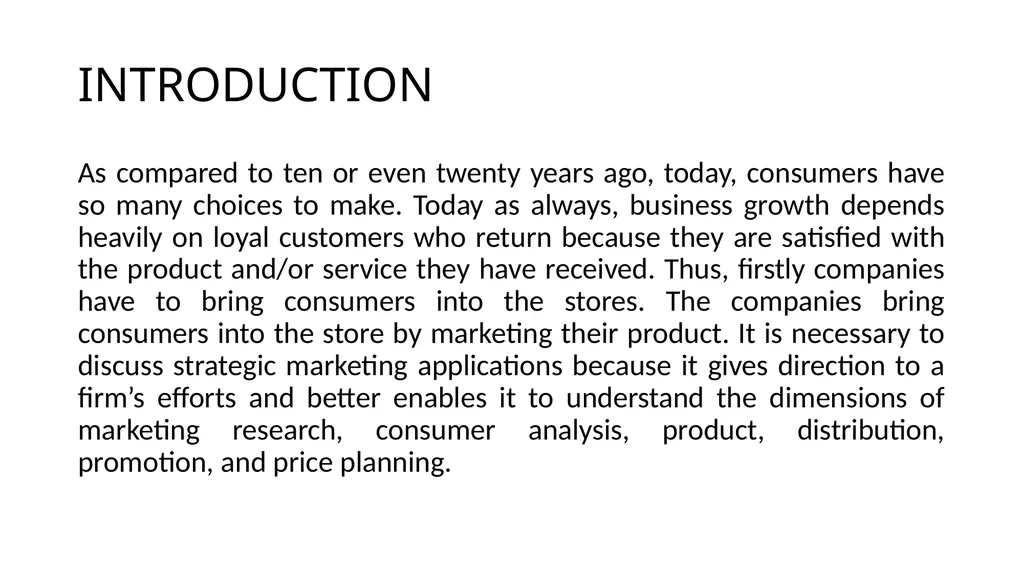 Strategic marketing applications INTRODUCTION As - slide 2 of 7
