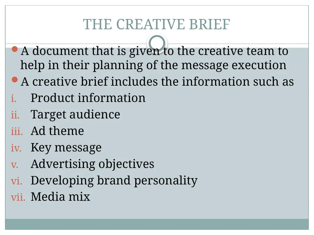 PLANNING ADVERTISING CAMPAIGNS THE CREATIVE BRIEF - slide 2 of 23