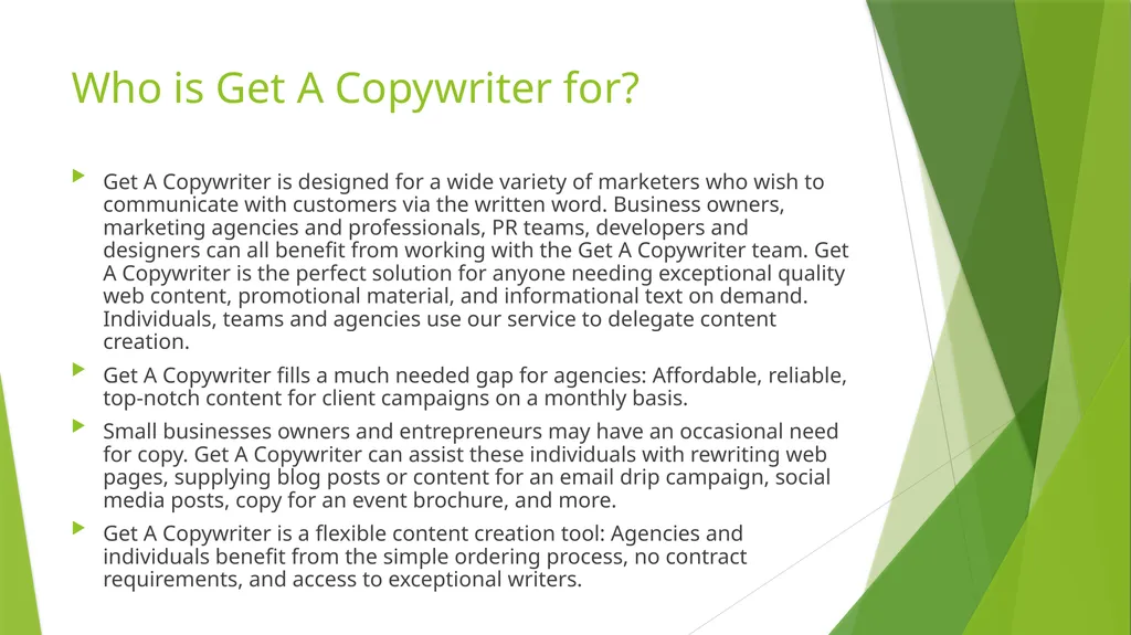 Get A Copywriter Your Go-To Source for All Things - slide 6 of 9