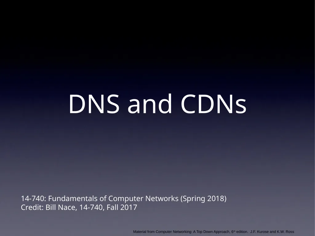 DNS and CDNs 14-740: Fundamentals of Computer