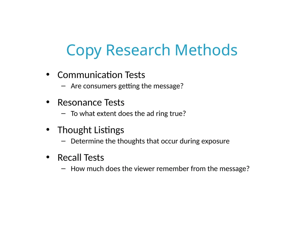Advertising & Promotion Research 7 Objectives - slide 17 of 24