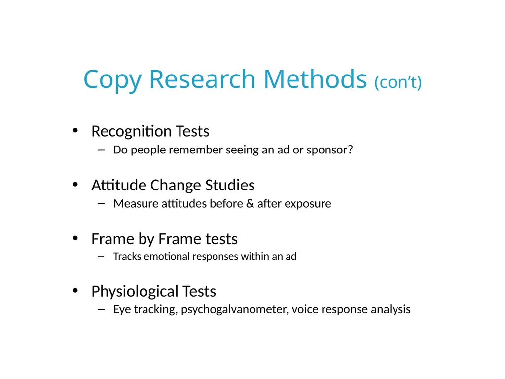 Advertising & Promotion Research 7 Objectives - slide 18 of 24