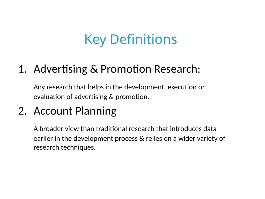 Advertising & Promotion Research 7 Objectives - slide 3 of 24