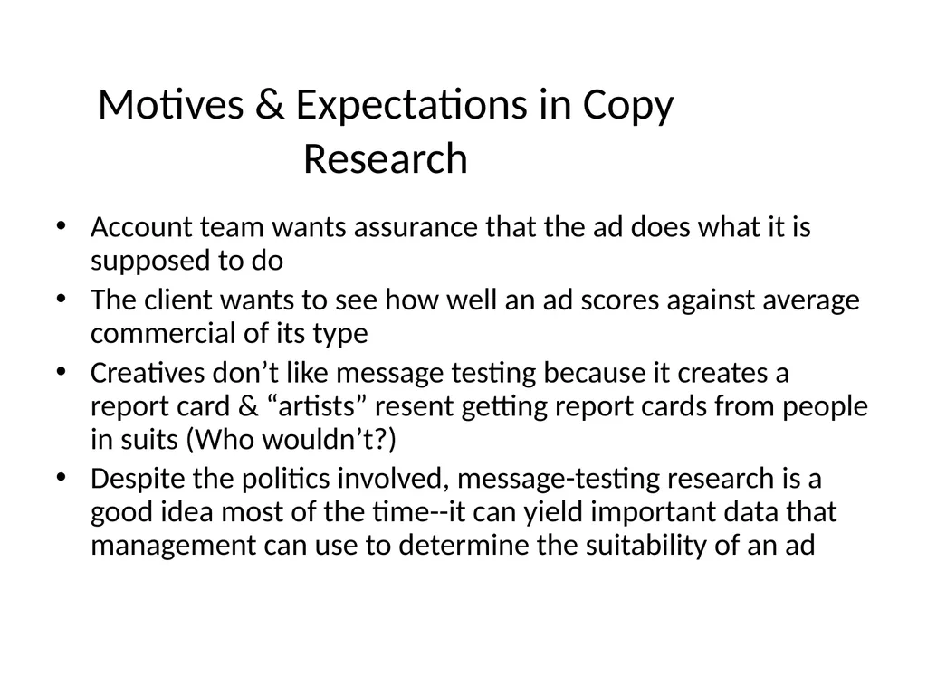Advertising & Promotion Research 7 Objectives - slide 13 of 24