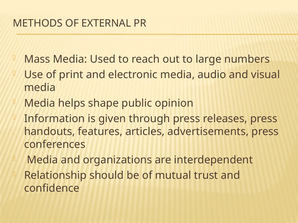 PUBLIC RELATIONs Definition Public relations is - slide 16 of 26