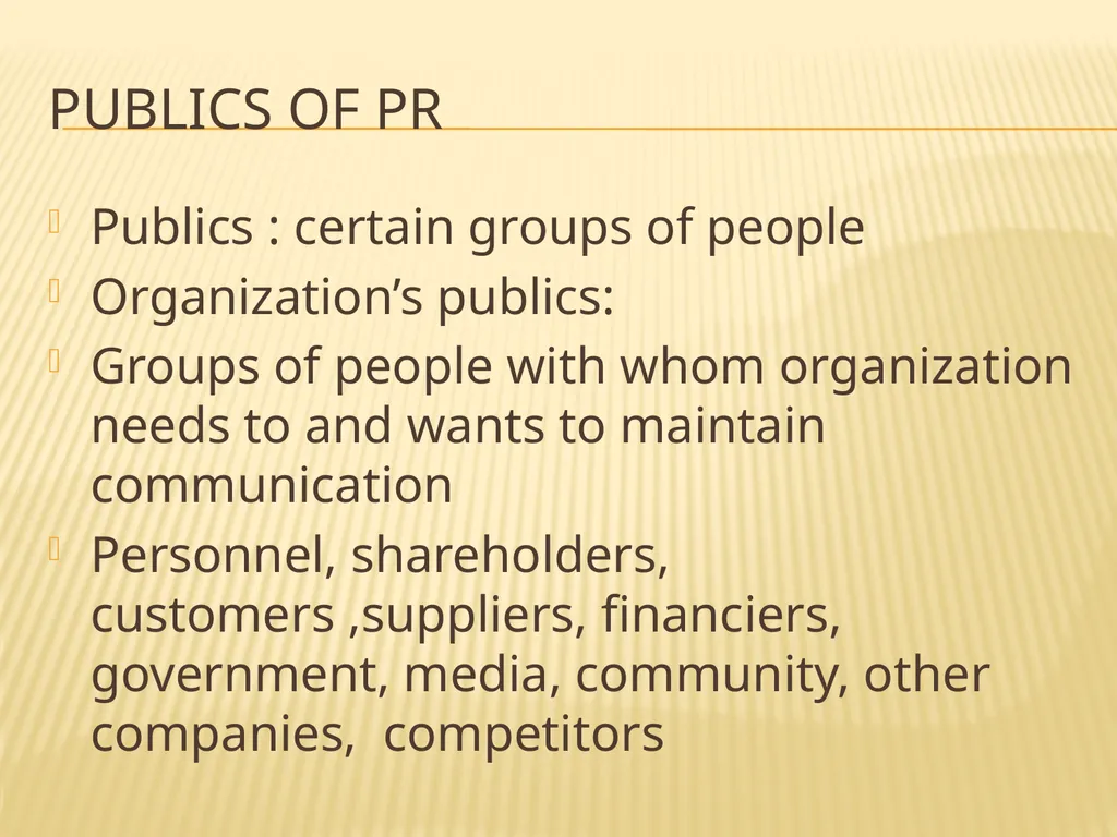 PUBLIC RELATIONs Definition Public relations is - slide 3 of 26