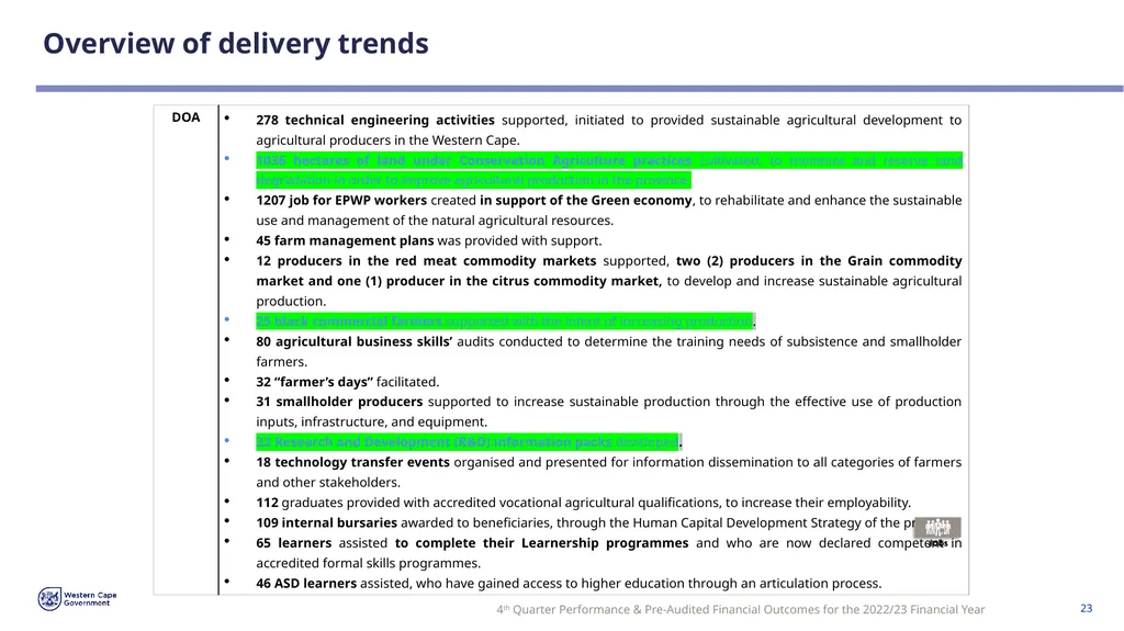 FOURTH QUARTER PERFORMANCE & PRE-AUDITED FINANCIAL - slide 23 of 31