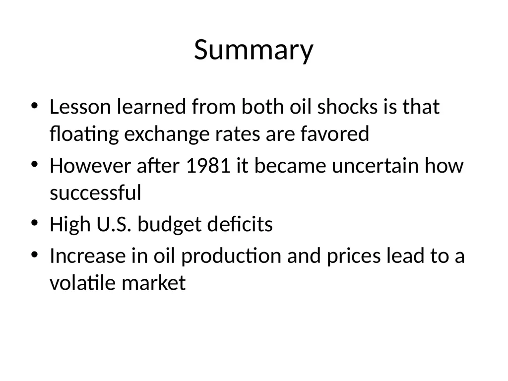 Exchange Rate Experience Between the Oil Shocks, - slide 11 of 11